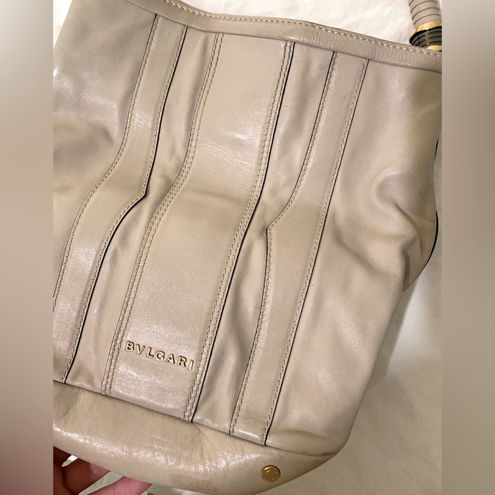 Cream colored Bvlgari leather handbag